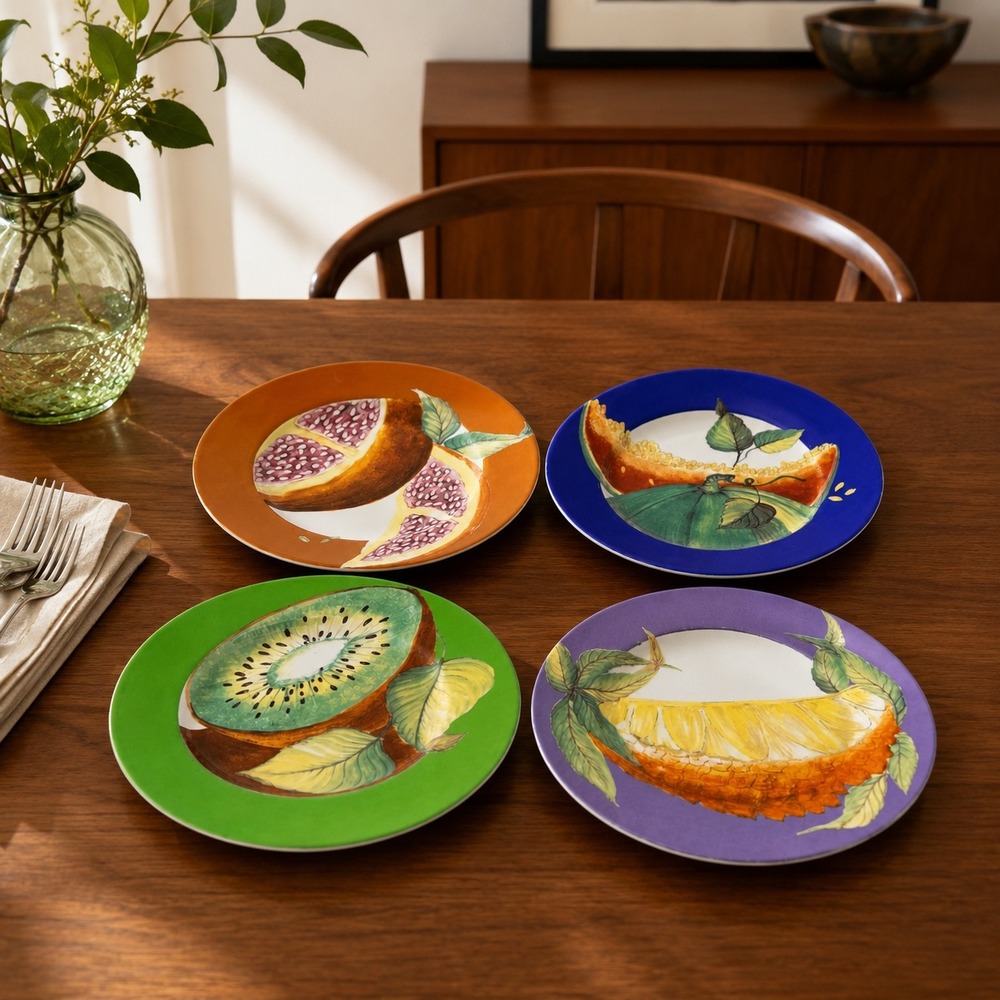 Philippe Deshoulieres Limoges‎ Fruits Exotiques Dessert Plates Set of 4 France